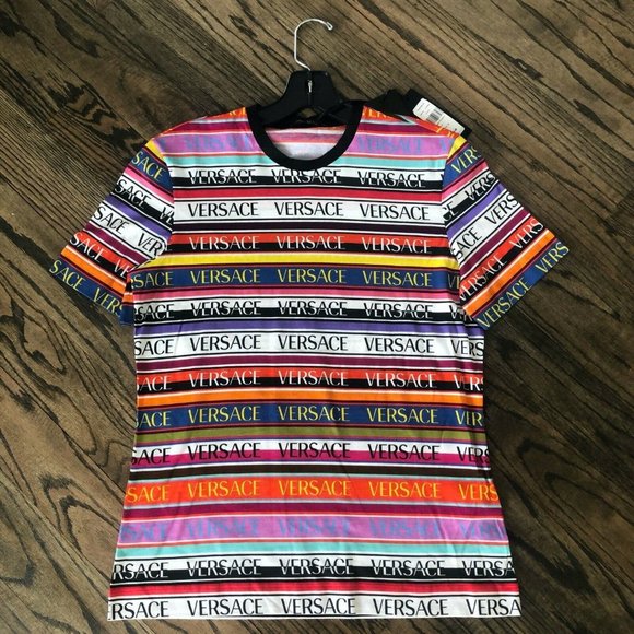 Authentic Versace Multicolor Logo T-Shirt Designer 42 MSRP $695 NEW w/ TAGS - Picture 10 of 10